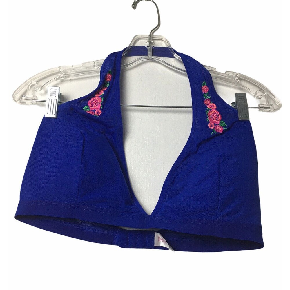 FLIRTITUDE Bralette Blue Size XL Embroidered Flower